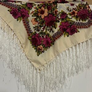 Ukrainian traditional Floral Fringe Scarf